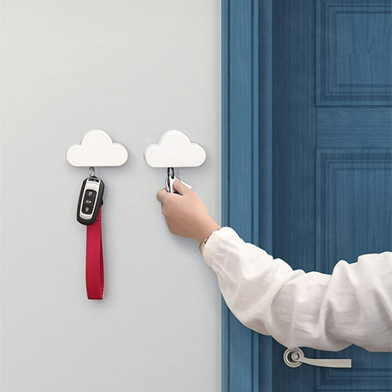 SUNFICON 2 Pack White Cloud Magnetic Key Holder for Wall Novelty Adhesive Cute Key Hanger Organizer Easy to Mount Powerful Magnets Keep Keychains