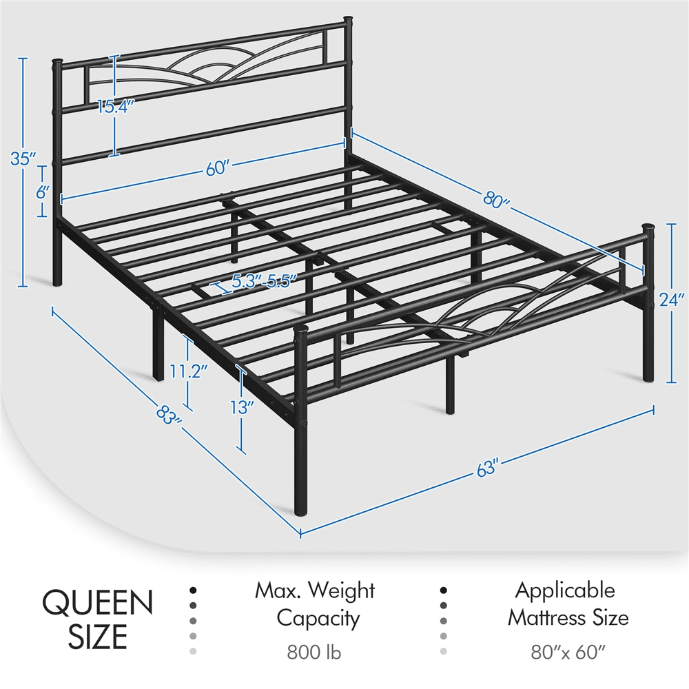 Renwick Skylar Cloud-Inspired Design Metal Platform Bed, Queen, Black, Adult