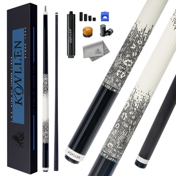 KONLLEN Carbon Fiber Pool Cue Stick with 11.8mm white Low Deflection Hand-Made Inlay Billiard Cue