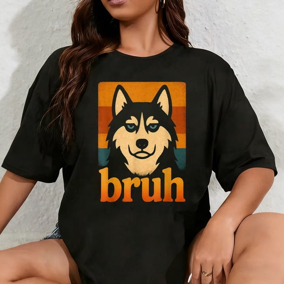 100% Cotton Unisex Bruh Husky Shirt Funny Meme Graphic Tee for Teen Boys Girls T-Shirt