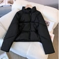 thumbnail image 2 of Hueook Bomber Jacket Women Jacket for Women Women's Jacket Short Standing Collar Shoulder Sleeve Down Padded Jacket Women's Padded Jacket Long Sleeve Padded Jacket Black XL, 2 of 7