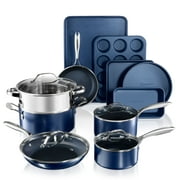 Granite Stone Classic Blue 15 Piece Pots and Pans Set, Nonstick Cookware Set