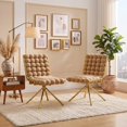thumbnail image 3 of Set of 2 Velvet Dining Chairs with Unique Ball-Chain Bubble Backrest and Gold Metal Legs, Brown, 3 of 10