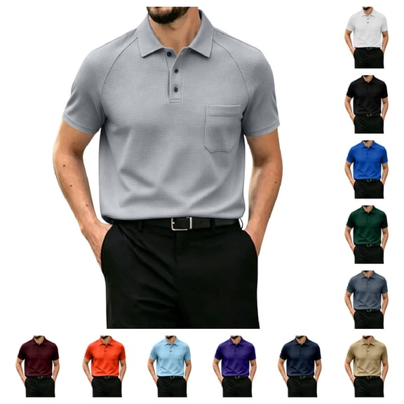Polo Shirts Men Casual Short Sleeve Performance Shirts Summer Golf Polo Shirt with Pocket, Moisture Wicking Light Gray 5XL