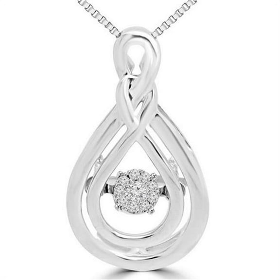 Round Cut Dancing Diamond Infinity Pendant Necklace in 10K White Gold With Chain, 0.05 Carat