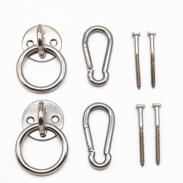 Kit para colgar hamacas de interior con mosquetones y tornillos de acero inoxidable. Rojo Verde