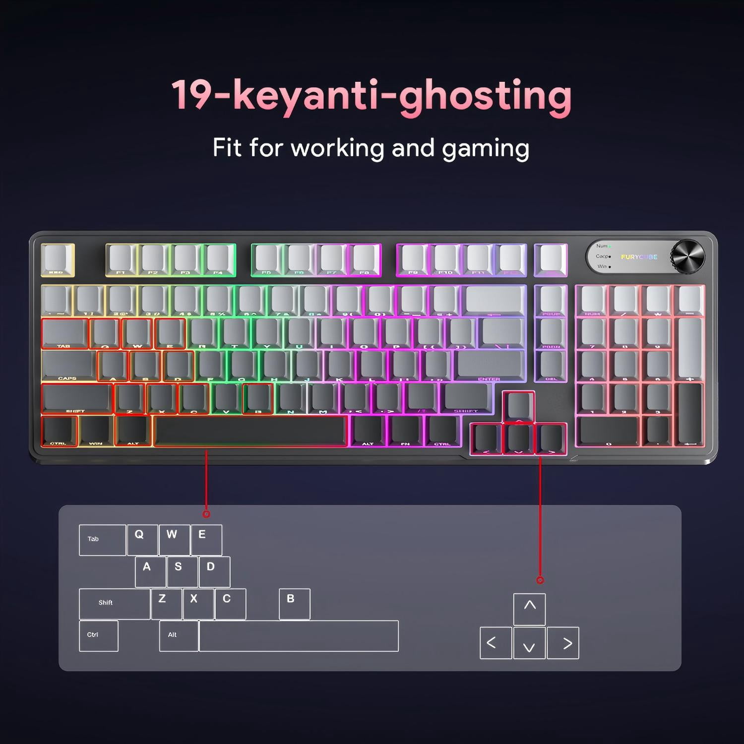 Rechale IP98 Mechanical Feel Keyboard, 98-Key Wired Gaming Keyboard, IPX8 Waterproof Side Printed PBT RGB Keycaps, 19-Key Anti-Ghosting (Black Gray)