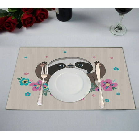 

ECZJNT Cute Animal Sloth Placemat Table Mat Cup Mat 12x18 inch Set of 2