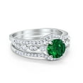 thumbnail image 2 of Trio Set Three Piece Round Ring Green Emerald CZ 925 Sterling Silver Size 9, 2 of 4