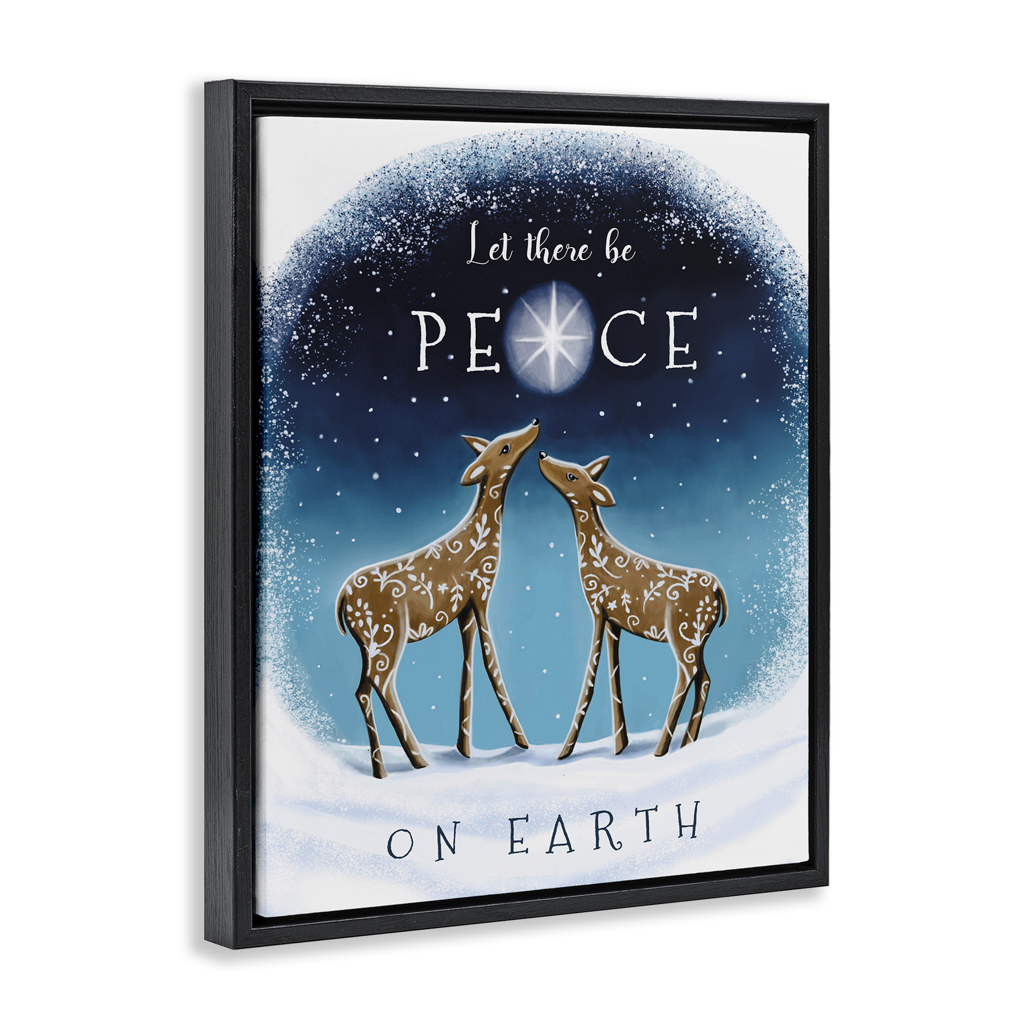 Stupell Industries Peace On Earth Reindeer Holiday Painting Black Floater Framed Art Print Wall Art, 25 x 31