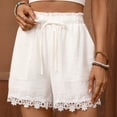 thumbnail image 5 of Ounisa Women's Solid Elastic Drawstring Pocket Decorative Patchwork Shorts Soft Breathable Lightweight Shorts, 5 of 8