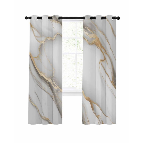 White Golden Marble Blackout Curtains, Light Blocking Print Window Curtains, Modern Abstract Art Marble Flow Thermal Insulated Window Drapes for Living Room Kitchen Cafe 2 Panels, 55"W x 39"L
