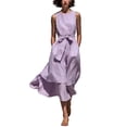 thumbnail image 2 of NTACZA Womens Dresses Summer A-Line Cotton Lien Maxi Sleeveless Flowy Round Neck Front Tie Vacation Casual Ruched Waist Beach Purple XXXL, 2 of 7