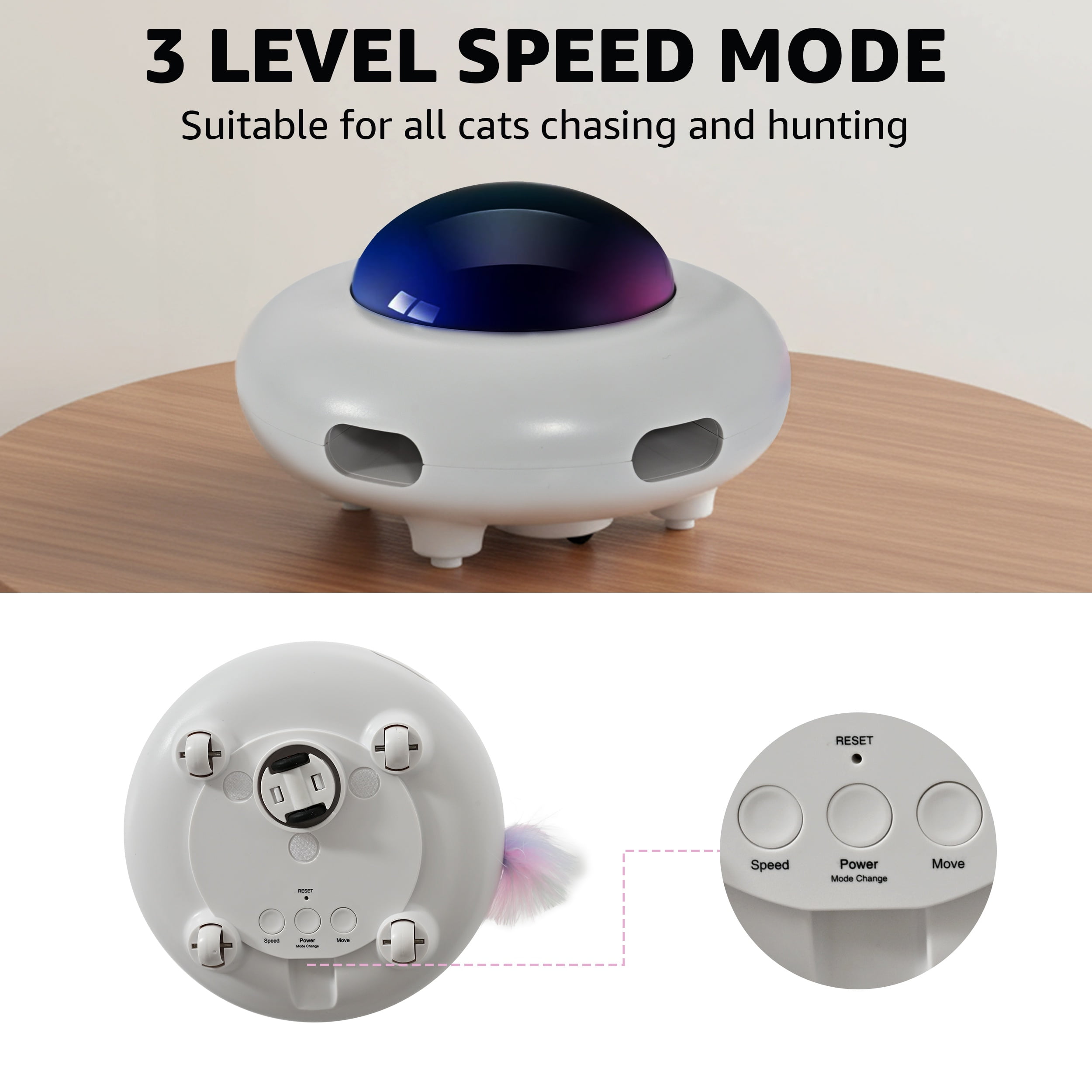 Max & Marlow Electric UFO Cat Toy with Random Feather Action, 3 Speed Modes, Touch-Activated
