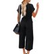 thumbnail image 3 of VISgogo Mono recortado para mujer, manga corta, cuello en V, cierre de botón, lazo en la cintura, pantalones sólidos con bolsillos VISgogo moda, 3 of 9