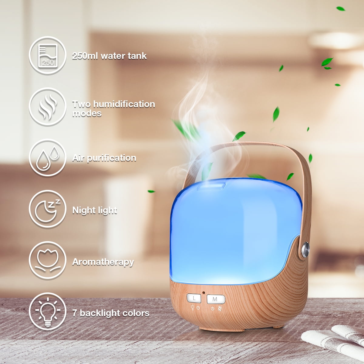 Wood Grain Humidifier, Aroma Diffuser, Ultrasonic Mist Humidifier