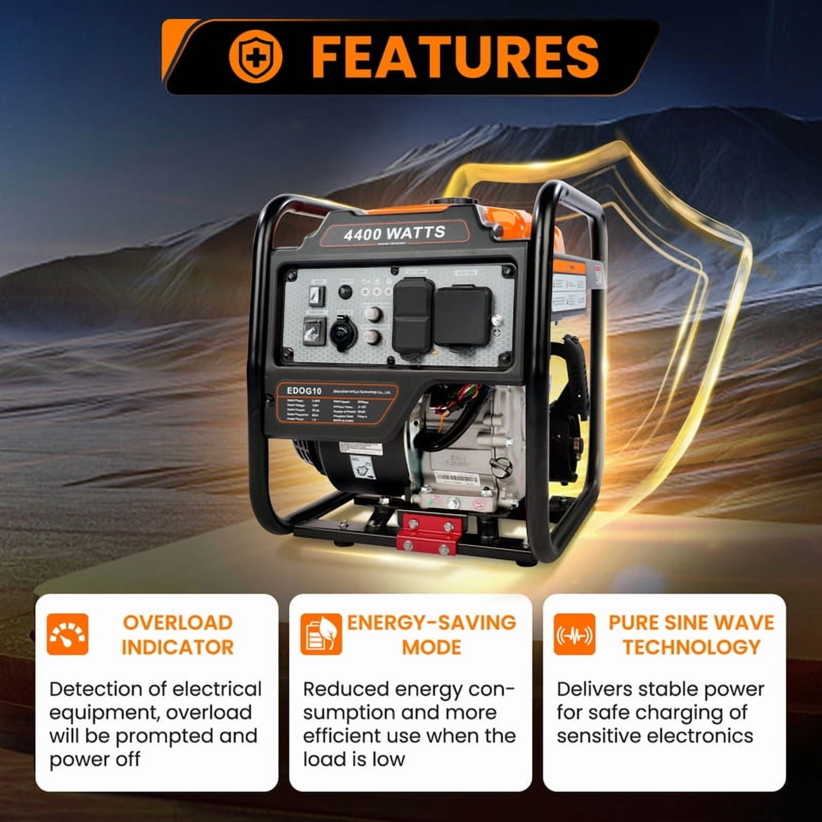Efurden 4400W Inverter Generator Gas Powered, Portable Gas Generator for Home and Outdoor Use, Leightweight and ECO Mode