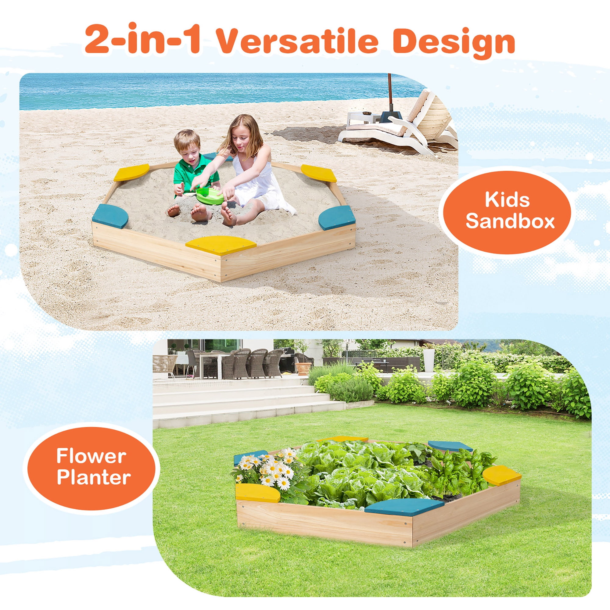 Costway Wooden Sandbox with Seats, Outdoor Backyard Romania | Ubuy