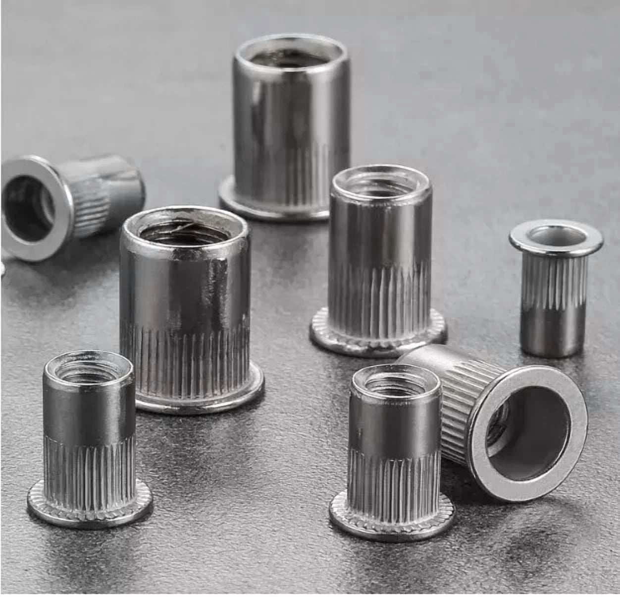 CIRCLE- Rivet Nut 1/4"-20Unc 100Pcs Stainless Steel 304 Finish Flat Head Rivnut Threaded