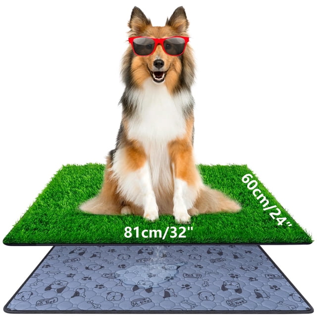 Alckijy Tapete sanitario para perros de césped artificial lavable 81 x 60 cm