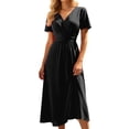thumbnail image 3 of JTieacloth Casual Dresses for Women Short Sleeve V Neck Summer Dress Elastic Waist A-Line Dresses,Black, 3 of 6