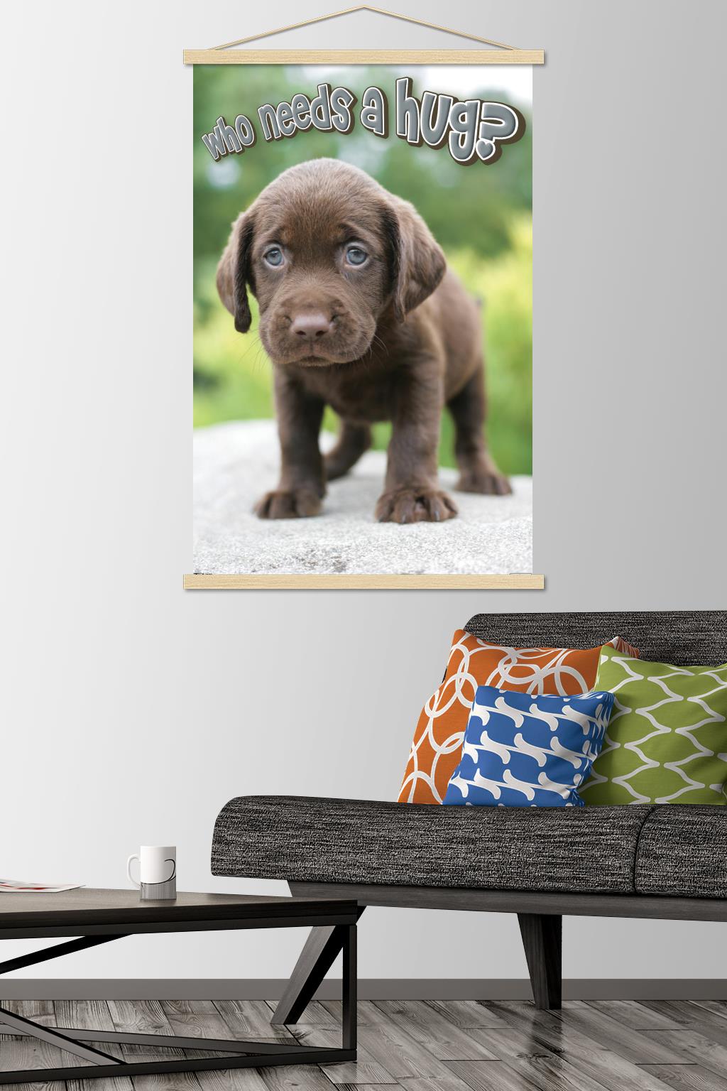 Keith Kimberlin - Puppy - Who Needs a Hug? Wall Poster with Wooden Magnetic Frame, 22.375" x 34"