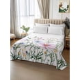 thumbnail image 3 of California King Size Flat Sheet Only, Pink Blue Spring Floral Soft Brushed Microfiber Bed Sheets, Watercolor Elegant Botanical Hotel Quality Breathable Bedding Top Sheet, Easy Care, 108"x98", 3 of 9