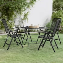 5pc Outdoor Patio Dining Table and Chairs Set, Mesh Gray Metal Frame