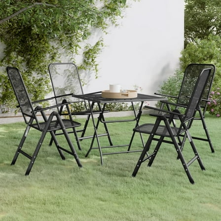 5pc Outdoor Patio Dining Table and Chairs Set, Mesh Gray Metal Frame