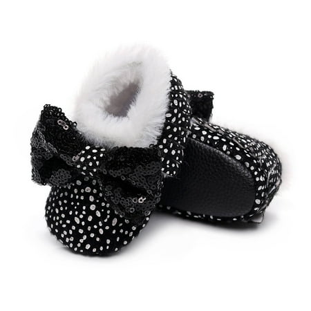 

TALKVE Baby Girls Soft Plush Snow Boots Leopard Tassels Bowknot Warm Cotton First Walkers Shoes