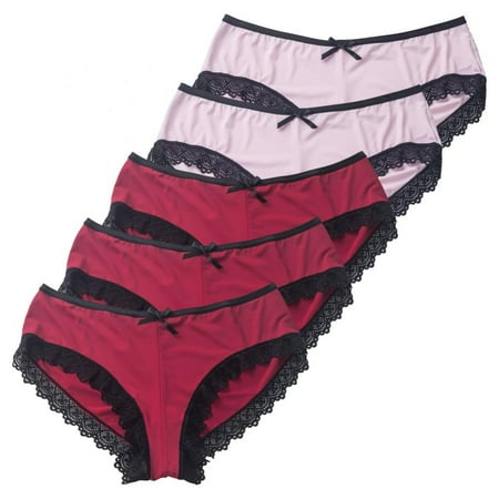 

Women s Bow Design Cotton Crotch Briefs Solid Color Ice Silk Soft Breathable Underpants Sexy Low-rise Lace-trimmed Panties S-XL(5-Packs)