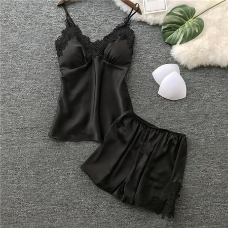 

KUNPENG Womens Sexy Satin Sling Sleepwear Lingerie Lace Nightdress Underwear Set