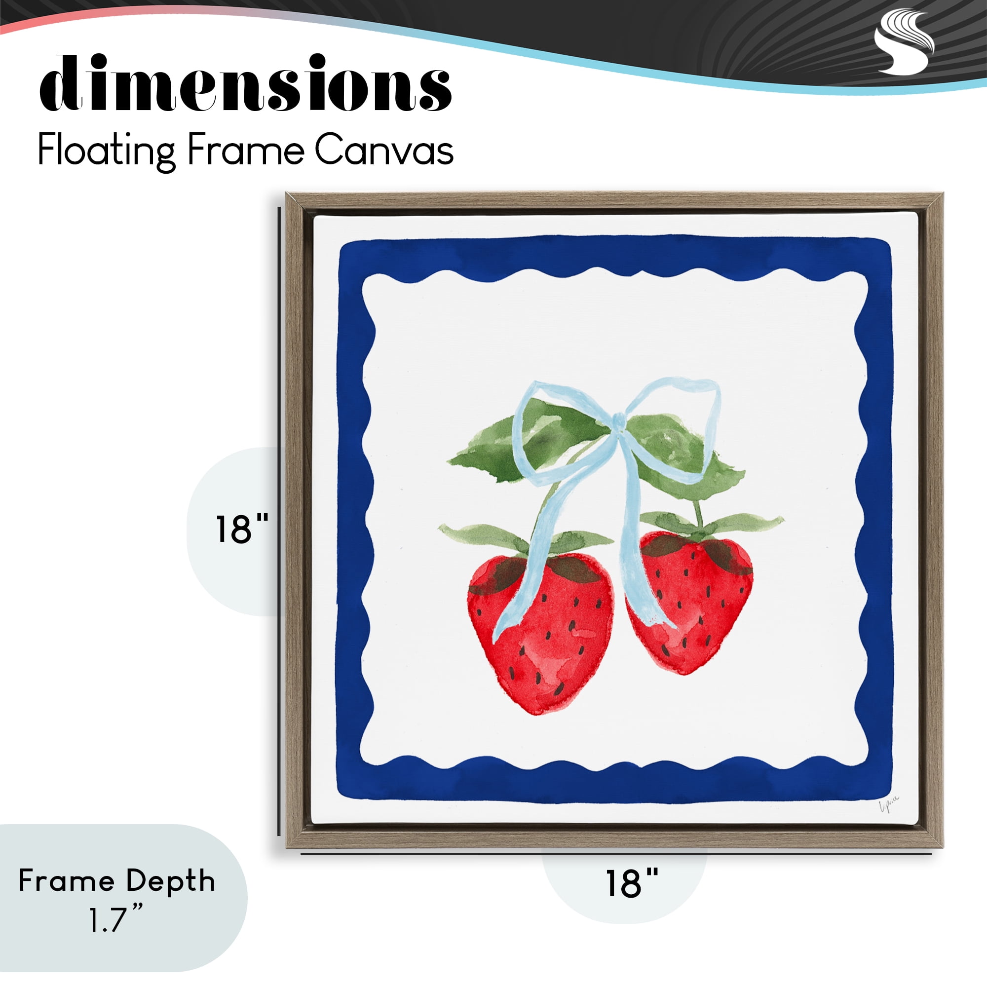 Stupell Industries Summer Bordered Strawberries Brown Framed Floater Canvas Wall Art, design by Lucille Price
