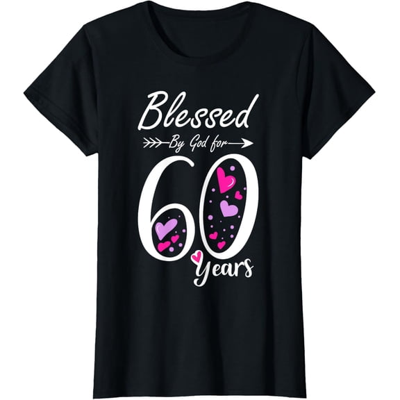 60th Birthday Tee Gift and Blessed for 60 Years Birthday T-ShirtMen and women, Black T-shirt, size: Extra large