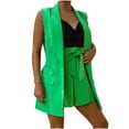 thumbnail image 2 of Wyongtao Women's 2 Piece Outfits Sleeveless Suit Vest and Wide Leg Shorts Business Casual Blazer Sets,Green XXL, 2 of 6