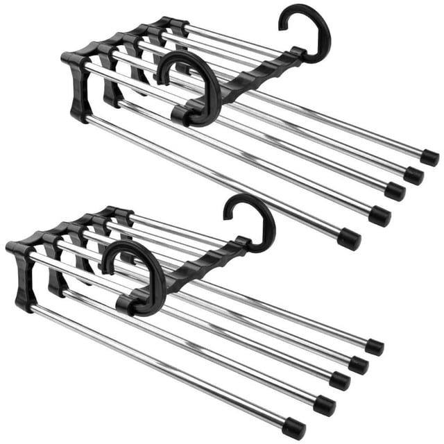 Perchas para pantalones que ahorran espacio, múltiples, de 2 perchas para pantalones de acero inoxidable, extensibles, plegables, organizador de perchas para armario, soporte para perchas, color