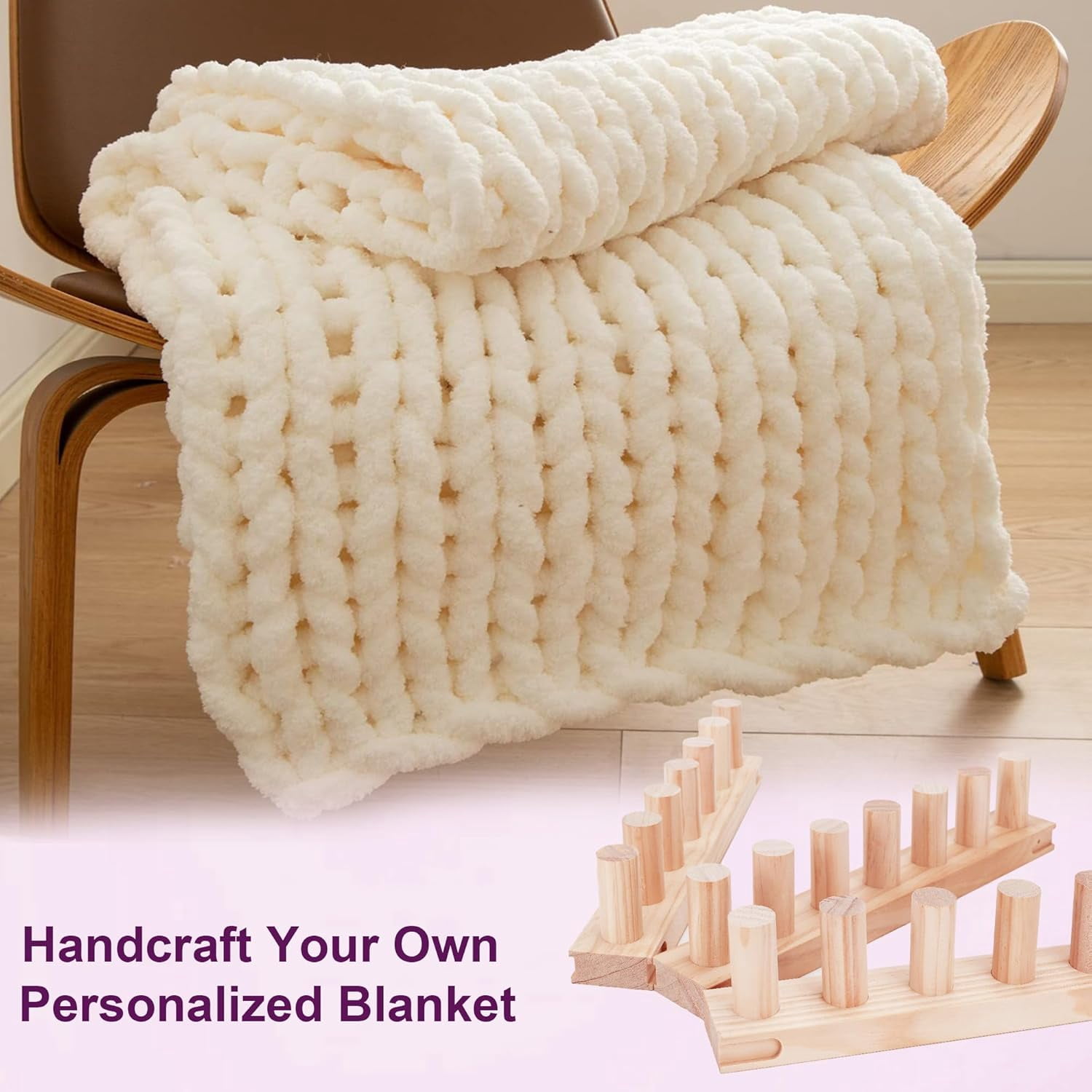 40” Chunky Knitting Blanket Loom - Customizable Knitting Looms - Adjustable Size & Portable Design Chunky Knit Blanket Loom - Beginner-Chunky Knitting for Beginners and Home Decoration