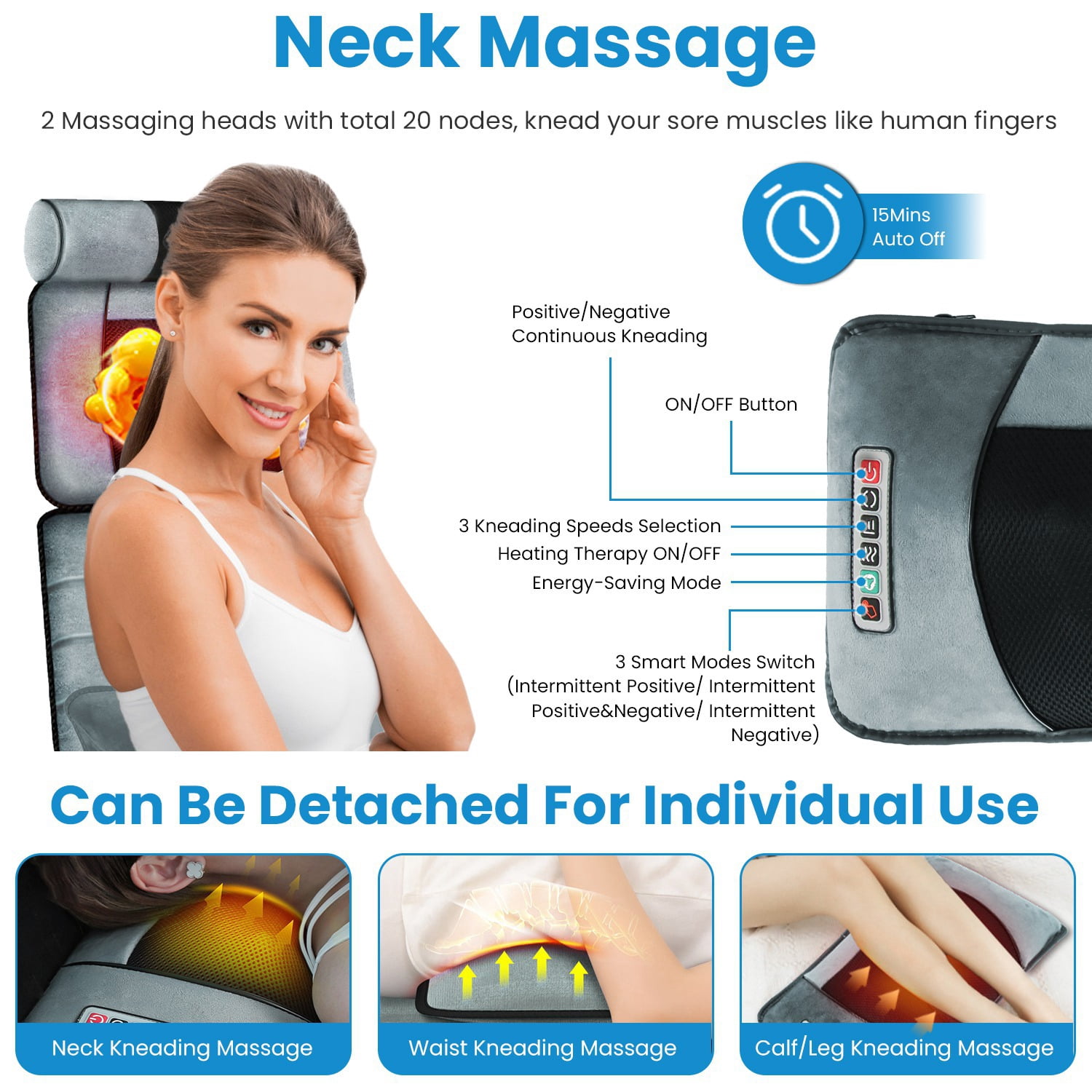 Moclever Upgraded Electric Full Body Massage Mat with Heat Vibration Massage Pad Cushion with Neck Massager Lumbar Pillow Anti-Slip Bottom Earplugs 10 Vibration Motors 3 Timers