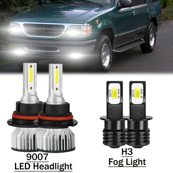 For Ford Explorer 1995-1998 2-Sides 6000K 4Pcs LED Headlight Bulbs Fog Light Kit
