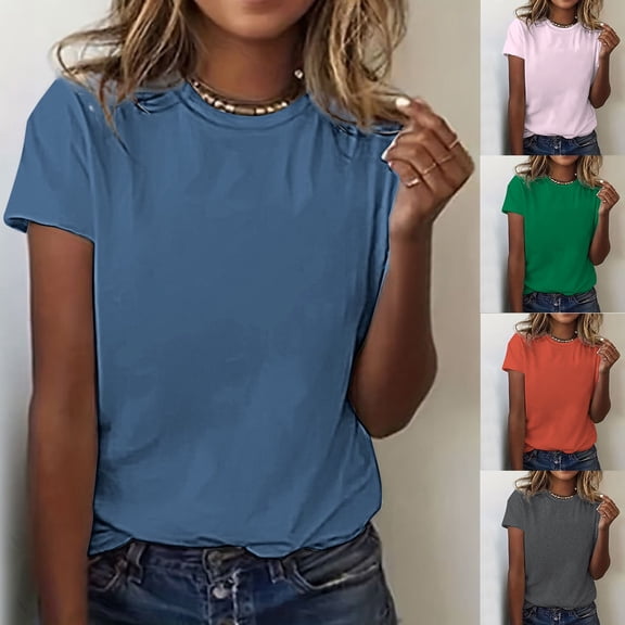 jiaxiM Summer Tops for Women 2026 Solid Funny Tshirts for Women Womens Short Sleeve Tops Cozy Basic Tees Shirts for Women Fashion Workout Clothes,Light Pink