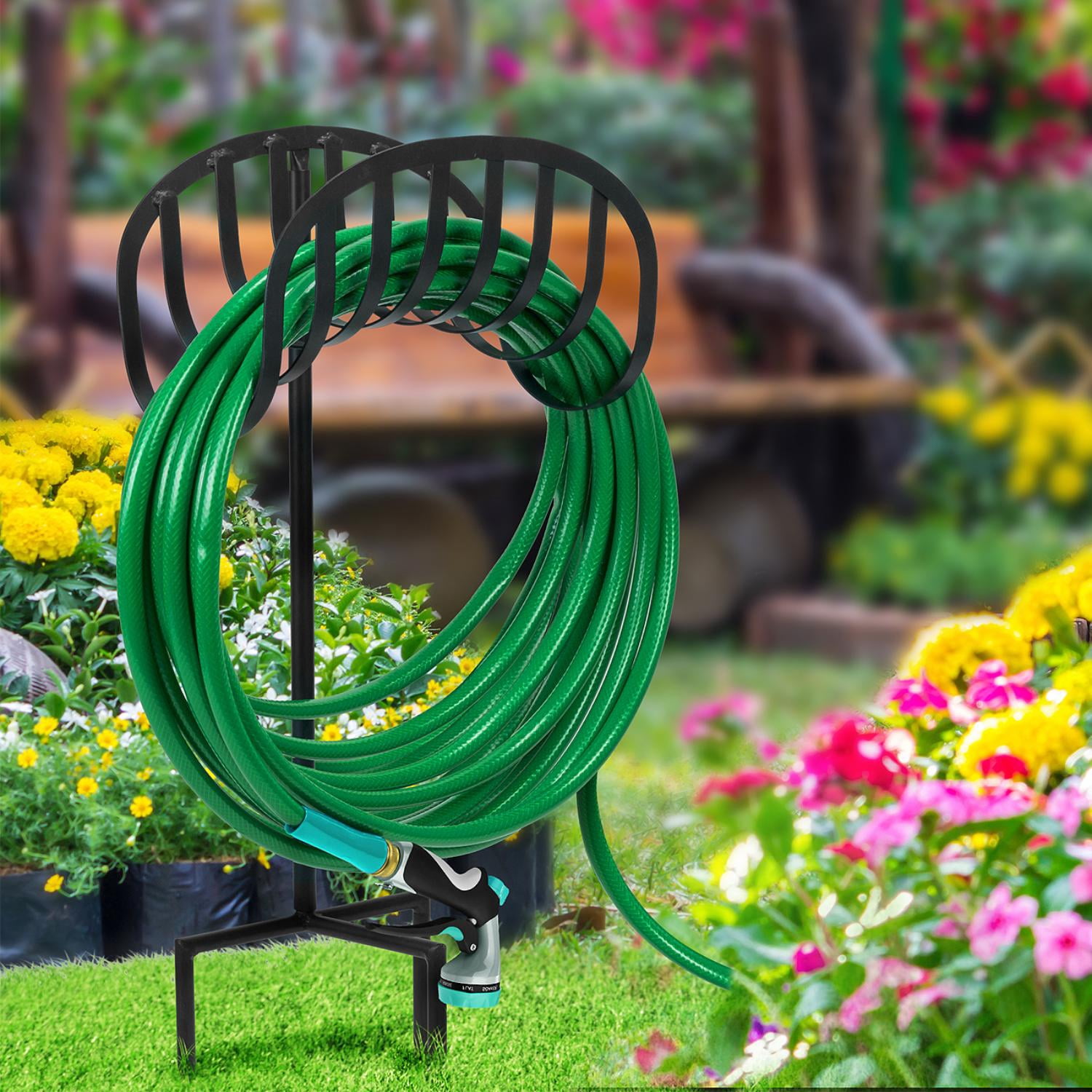 Sorbus Garden Water Hose Holder Stand with Ground Stakes, Holds 125 ft 5/8 in Hose, Black