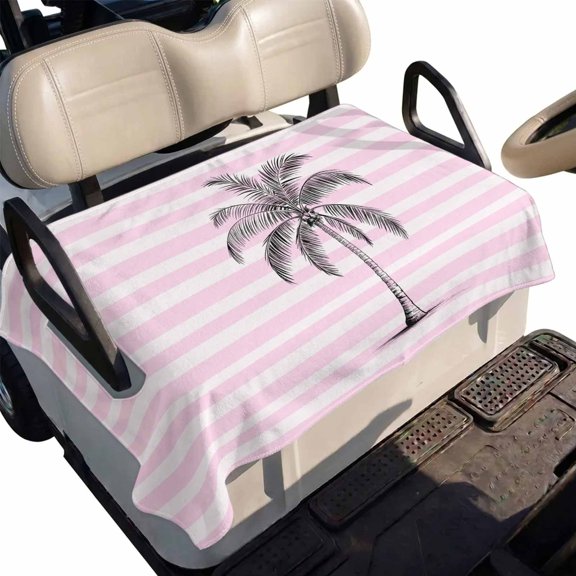 Golf Cart Seat Cover Tropical Coconut Tree Club Car Golf Cart Seat Covers Soft Absorbent Golfcart Towel Blanket Summer Coastal Pink Stripes Golf Seat Covers for Cart Fits 2 & 4 Passenger 51"x31"