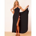 thumbnail image 3 of Vestido largo cruzado de algodón sin espalda con tiras de espagueti para la playa mujer Allegra K Negro L, 3 of 6