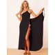 thumbnail image 3 of Vestido largo cruzado de algodón sin espalda con tiras de espagueti para la playa mujer Allegra K Negro L, 3 of 6