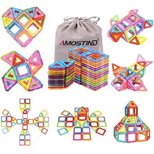 Idoot Ensemble de construction de blocs pour enfants, Tuiles jouets de construction éducatif pour les garçons et les filles avec sac de rangement - 56pcs