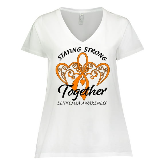 Inktastic Leukemia Awareness Staying Strong Together and Orange Ribbon Women's Plus Size V-Neck T-Shirt