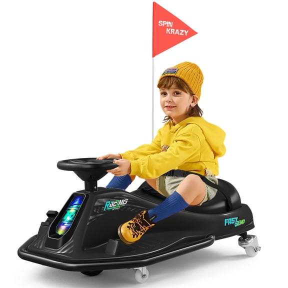JOYLDIAS 24V 360 Degrees Rotating Ride On Drift Car Electric Drifting Go Kart Kids Gifts with High/Low Speed,24V Brushless Motor,Flashing Lights,Flag,Music,Bluetooth(Black)