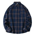 thumbnail image 2 of UVEASISHA Mens Plaid Long Sleeve Button Down Shirts Big and Tall Casual Gingham Shirt Loose Fit Fashion Shacket Jacket Fall Clothes Navy XL, 2 of 4