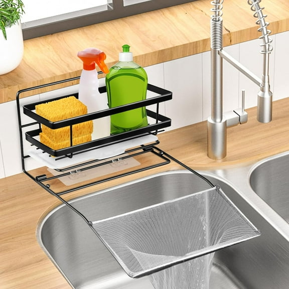 Kalolary 3-in-1 Sink Sponge Holder for Kitchen Sink- Strainer Basket for Food Waste, 304 Stainless Steel Rustproof Filter Rack for Kitchen Sink, Dish Sponge Organizer with 100Pcs Net