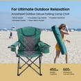 thumbnail image 2 of ARROWHEAD OUTDOOR Portable Folding Camping Quad Chair w/ 6-Can Cooler, Cup & Wine Glass Holders, Heavy-Duty Carrying Bag, Padded Armrests, Headrest, Supports up to 450lbs, USA-Based Support (Green), 2 of 8